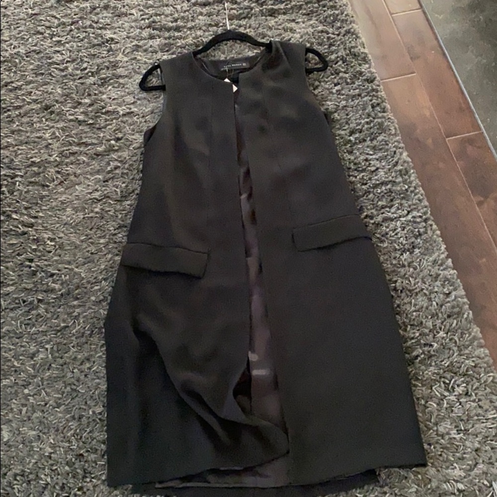 Zara black long classy vest Sz S NWT fall layer